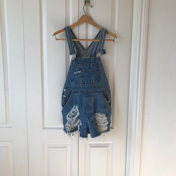 Distressed Overall Shorts - Picture 1 of 4